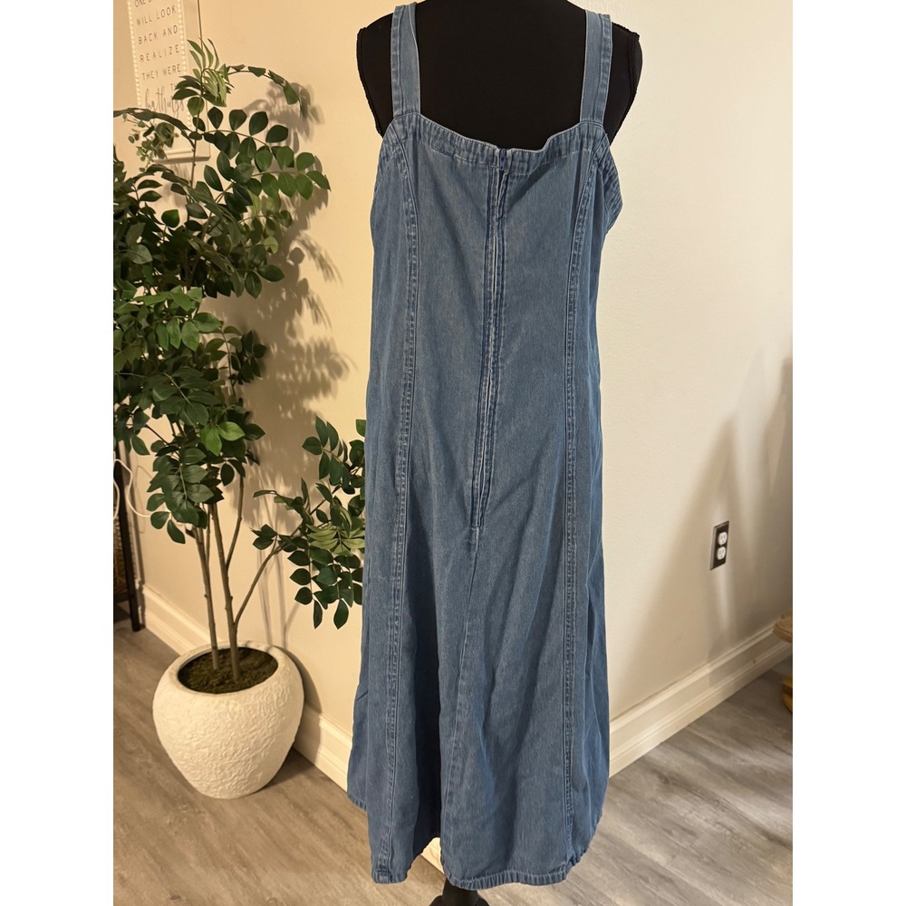 Roamans Vintage Denim 2 Piece Set Embroidered Floral Maxi Dress Jacket Blue B0 - Picture 4 of 7